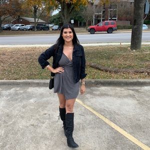 💥5/25 Wishlist Grey suede wrap tie strap dress